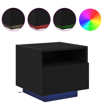 Noptieră cu lumini LED 2 buc Negru Stejar 40x39x37 cm - Img 4