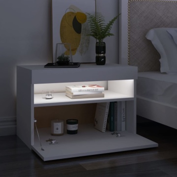 Noptieră cu lumini LED, alb, 60x35x40 cm, lemn prelucrat - Img 4