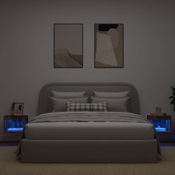 Noptieră cu lumini LED montată pe perete, stejar fumuriu - Img 4