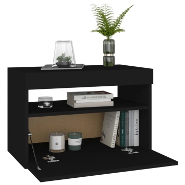 Noptieră cu lumini LED, negru, 60x35x40 cm, lemn prelucrat - Img 6