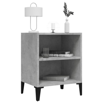 Noptieră cu picioare metalice, gri beton, 40x30x50 cm - Img 3