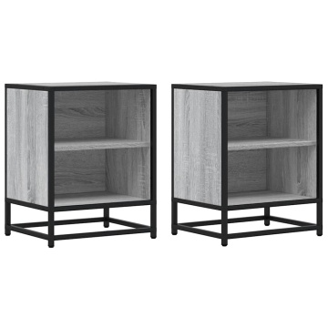 Noptiere 2 buc Gri Sonoma 40x31x50 cm lemn prelucrat și metal - Img 2