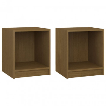 Noptiere, 2 buc., maro miere, 35,5x33,5x41,5 cm, lemn masiv pin - Img 2