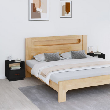 Noptiere, 2 buc., negru, 40x34x45 cm, lemn masiv de pin - Img 1
