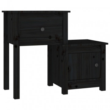 Noptiere, 2 buc., negru, 79,5x38x65,5 cm, lemn masiv de pin - Img 3