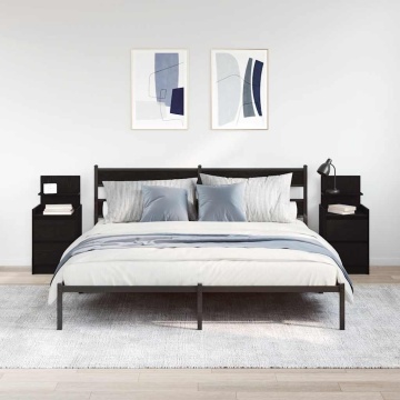 Noptiere cu 2 sertare 2 buc Negru 38x34x80 cm - Img 3