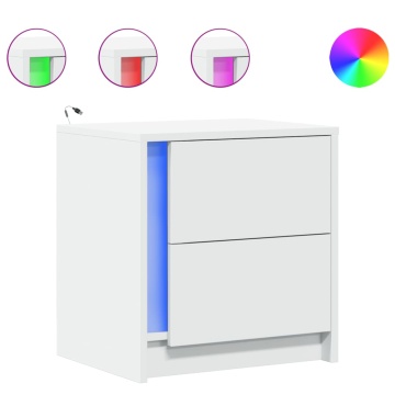 Noptiere cu lumini LED, 2 buc., alb, lemn prelucrat - Img 2
