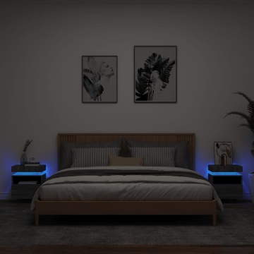 Noptiere cu lumini LED, 2 buc., sonoma gri, 40x39x48,5 cm - Img 2