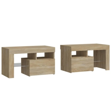 Noptiere cu lumini LED, 2 buc., stejar sonoma, 70x36,5x40 cm - Img 3