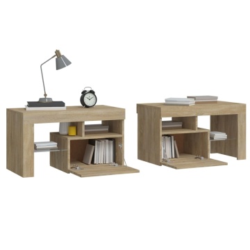 Noptiere cu lumini LED, 2 buc., stejar sonoma, 70x36,5x40 cm - Img 6