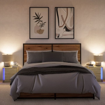 Noptiere cu lumini LED, 2 buc., stejar sonoma, lemn prelucrat - Img 8