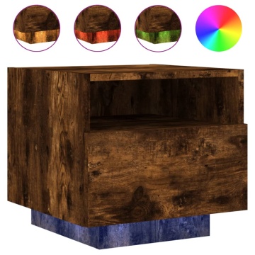 Noptiere cu lumini LED, stejar fumuriu, 40x39x37 cm - Img 2