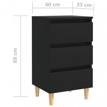 Noptiere cu picioare lemn masiv, 2 buc., negru, 40x35x69 cm - Img 6