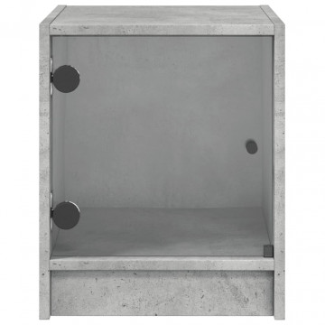 Noptiere cu uși din sticlă, 2 buc., gri beton, 35x37x42 cm - Img 6
