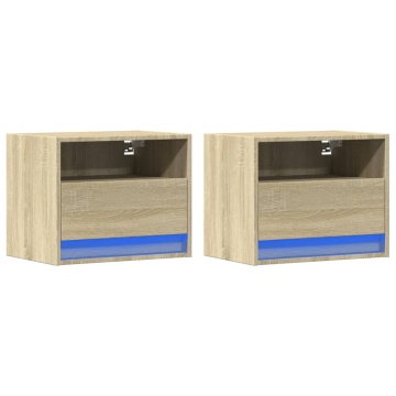 Noptiere montate pe perete cu lumini LED, 2 buc., stejar sonoma - Img 3