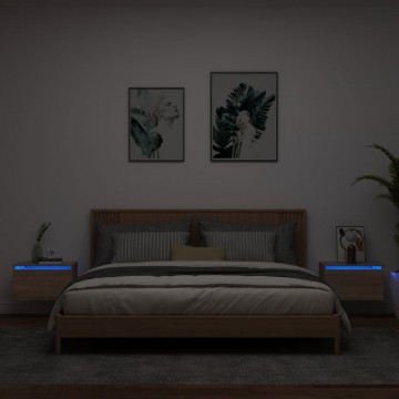Noptiere montate pe perete cu lumini LED, 2 buc., stejar sonoma - Img 1