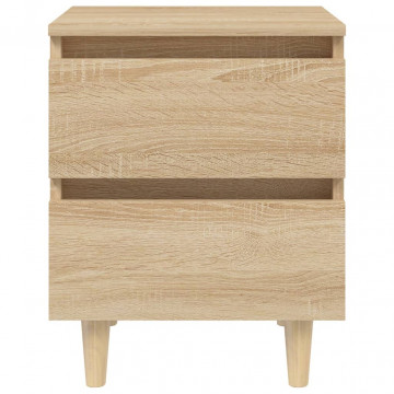 Noptiere picioare lemn masiv pin 2 buc stejar sonoma 40x35x50cm - Img 3
