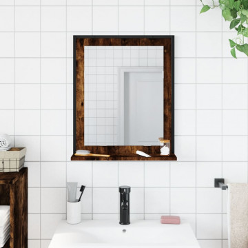 Oglindă baie cu raft stejar fumuriu 50x12x60 cm lemn prelucrat - Img 3