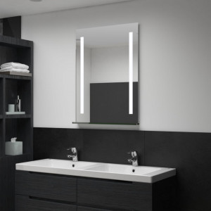 Oglindă cu LED de perete pentru baie cu raft, 60 x 80 cm - Img 1