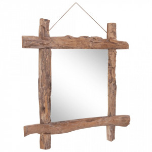 Oglindă cu ramă bușteni, natural, 70x70 cm, lemn masiv reciclat - Img 6