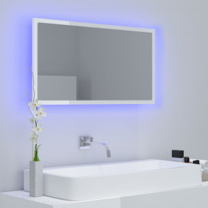Oglindă de baie cu LED, alb extralucios, 80x8,5x37 cm, PAL - Img 3