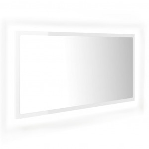 Oglindă de baie cu LED, alb extralucios, 90x8,5x37 cm, PAL - Img 2