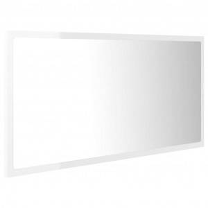 Oglindă de baie cu LED, alb extralucios, 90x8,5x37 cm, PAL - Img 6