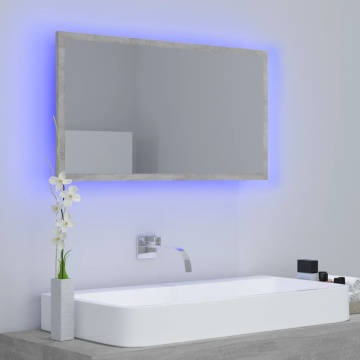 Oglindă de baie cu LED, gri beton, 80x8,5x37 cm, acril - Img 3