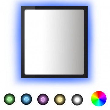 Oglindă de baie cu LED, negru extralucios, 40x8,5x37 cm - Img 2