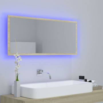 Oglindă de baie cu LED, stejar sonoma, 100x8,5x37 cm, PAL - Img 3