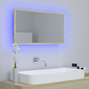 Oglindă de baie cu LED, stejar sonoma, 80x8,5x37 cm, PAL - Img 3