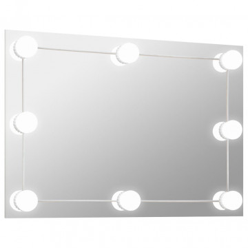 Oglindă de perete cu lumini LED, sticlă, dreptunghiulară - Img 2