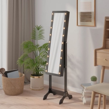 Oglindă de sine stătătoare cu LED, negru, 34x37x146 cm - Img 1