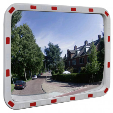 Oglindă de trafic convexă dreptunghiulară, 60 x 80 cm, cu reflectoare - Img 1