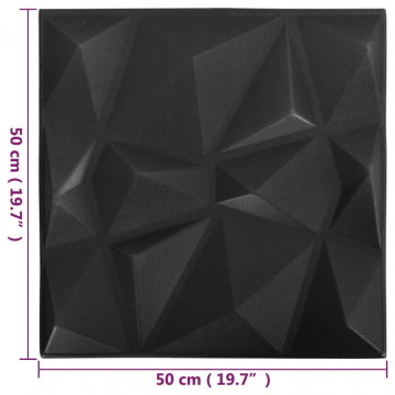 Panouri de perete 3D 12 buc. negru 50x50 cm model diamant 3 m² - Img 5