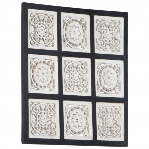 Panouri de perete sculptate manual, negru/alb, 60x60x1,5 cm MDF - Img 1
