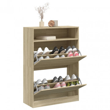 Pantofar cu 2 sertare rabatabile, stejar sonoma, 80x34x116 cm - Img 4