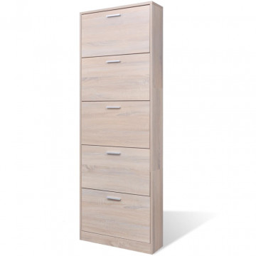 Pantofar cu 5 compartimente din lemn, aspect de stejar - Img 2