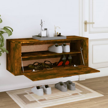 Pantofar de perete, stejar fumuriu, 100x35x38 cm lemn prelucrat - Img 3