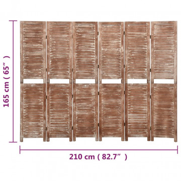 Paravan cameră cu 6 panouri,maro,210x165cm,lemn masiv Paulownia - Img 4