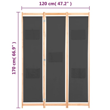 Paravan de cameră cu 3 panouri, gri, 120x170x4 cm, textil - Img 7