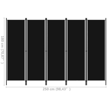 Paravan de cameră cu 5 panouri, negru, 250 x 180 cm - Img 5