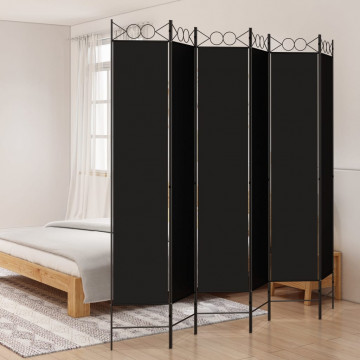 Paravan de cameră cu 6 panouri, negru, 240x220 cm, textil - Img 1