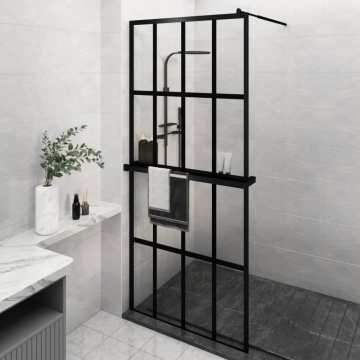 Paravan duș walk-in cu raft negru 100x195cm sticlă ESG/aluminiu - Img 1