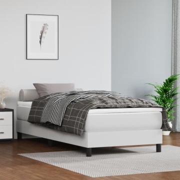 Pat box spring cu saltea, alb, 90x200 cm, piele ecologică - Img 1
