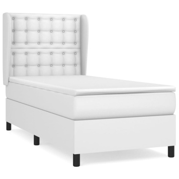 Pat box spring cu saltea, alb, 90x200 cm, piele ecologică - Img 2