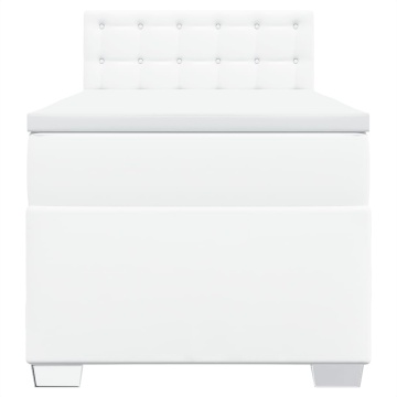 Pat box spring cu saltea, alb, 90x200 cm, piele ecologică - Img 4
