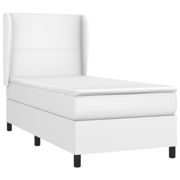 Pat box spring cu saltea, alb, 90x200 cm, piele ecologică - Img 3