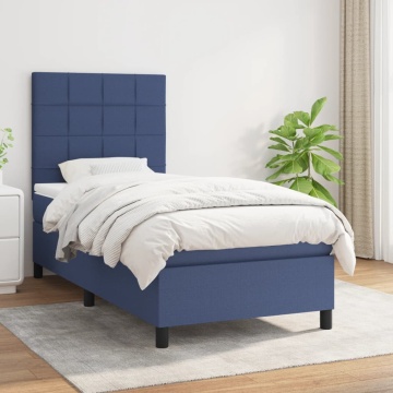 Pat box spring cu saltea, albastru, 90x200 cm, textil - Img 1
