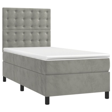Pat box spring cu saltea, gri deschis, 100x200 cm, catifea - Img 3